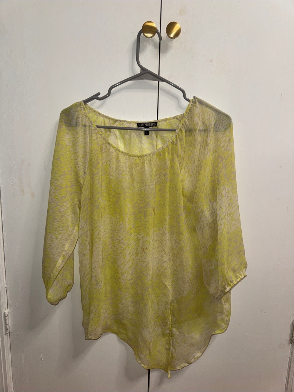 Express Sheer Scoop-Neck Blouse in Yellow and Cream
